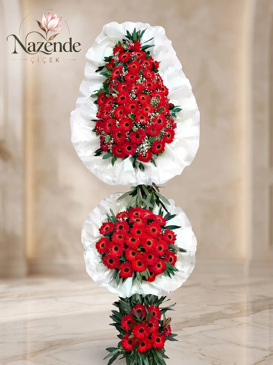 3 Katlı Kırmızı Gerbera Çelenk – Bursa çiçek siparişi