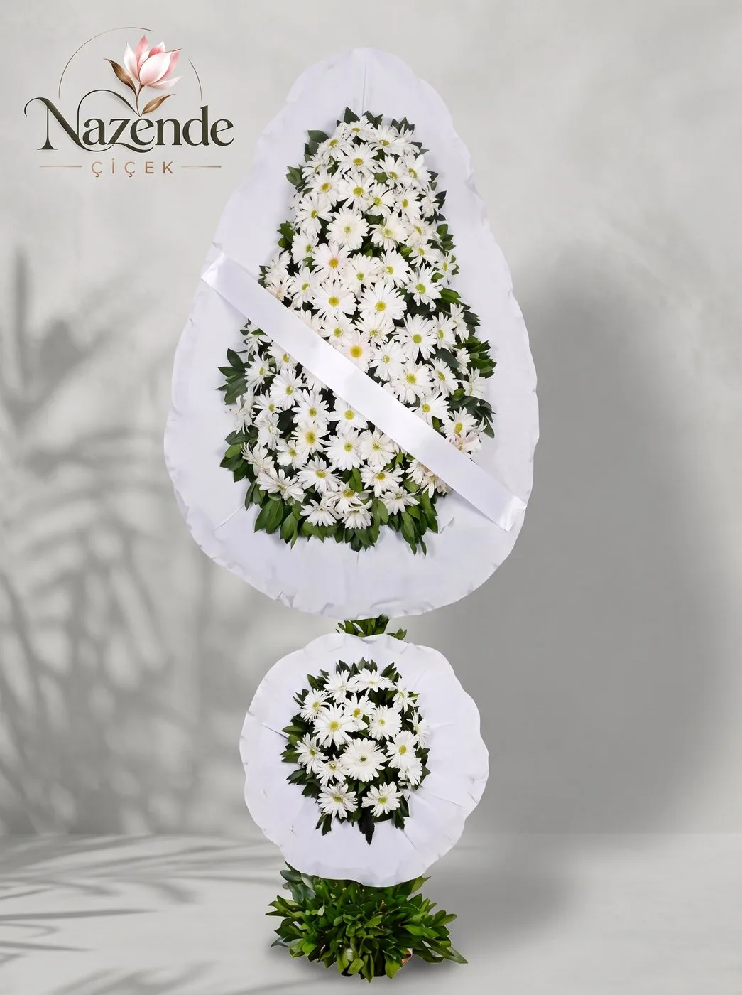 Beyaz Çift Katlı Gerbera Çelenk – Bursa çiçek siparişi