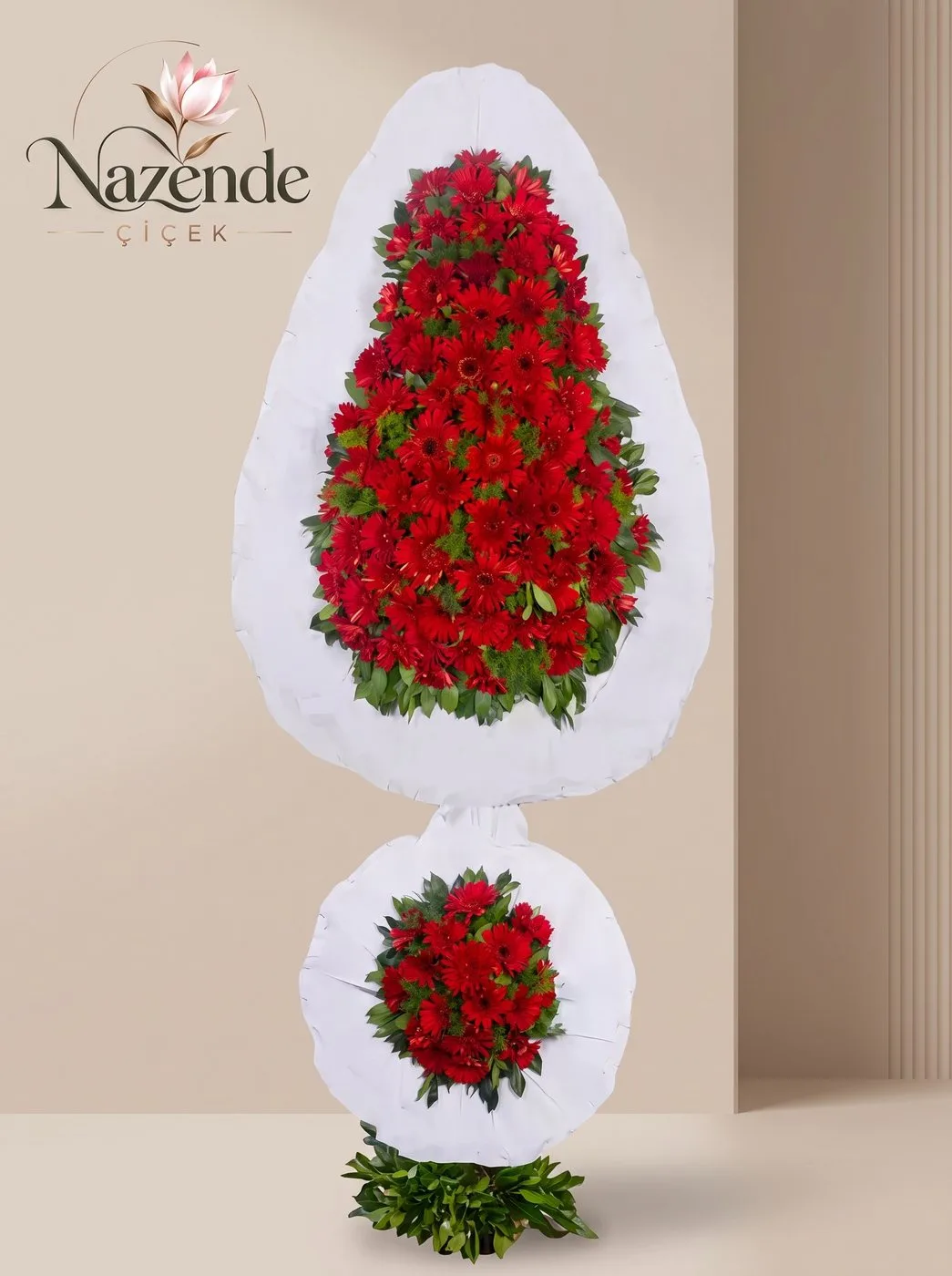 Kırmızı Çift Katlı Gerbera Çelenk – Bursa çiçek siparişi