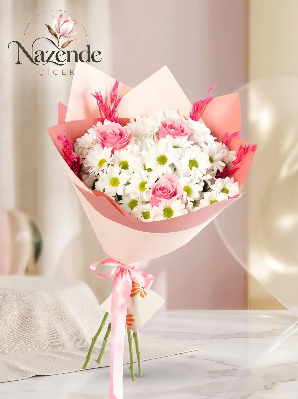 Pembe Gül Papatya Buketi (Sweet Pink Daisy) – Bursa çiçek siparişi