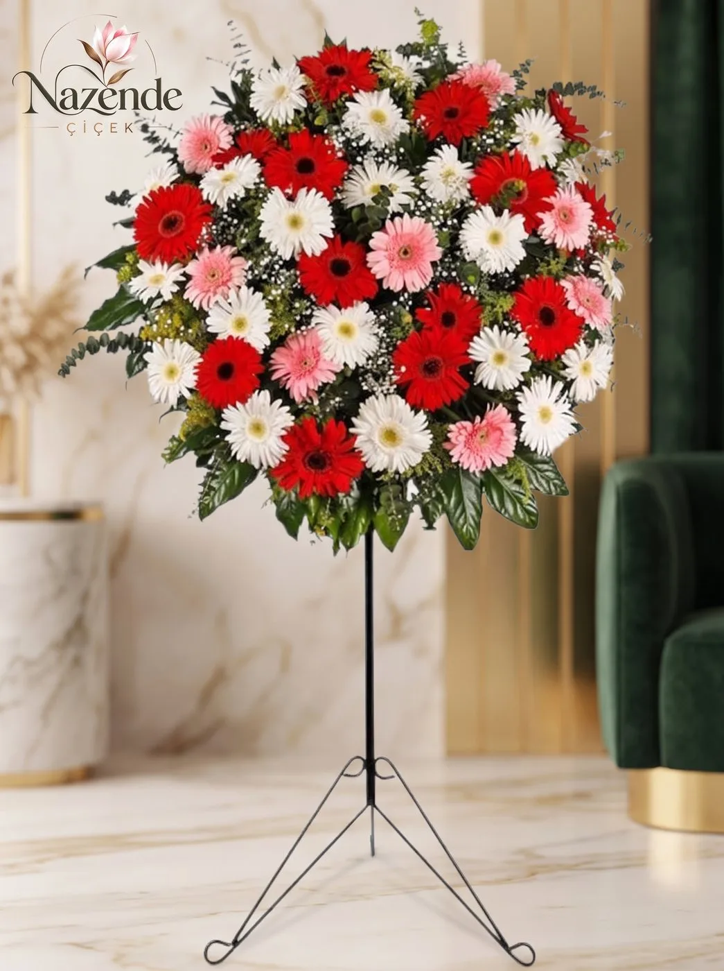 Renkli Gerbera Ferforje Çelenk – Bursa çiçek siparişi